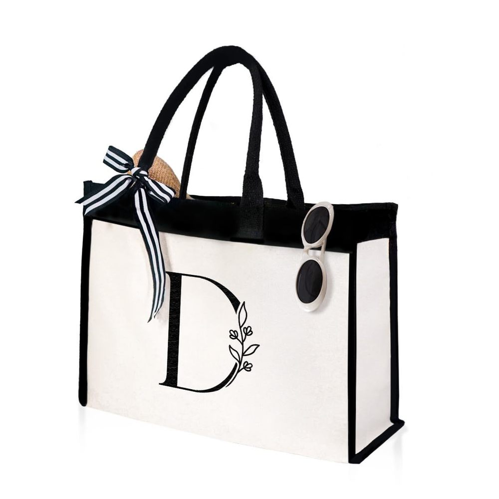 Letter D Initial Canvas Tote Bag Embroidered Monogrammed Beach Bags Gift :O